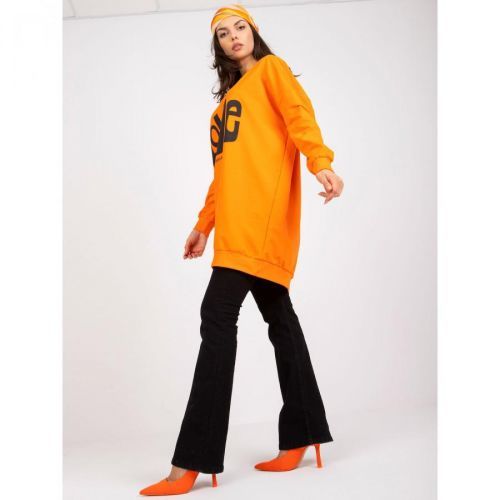 Orange and black sweatshirt tunic with a print