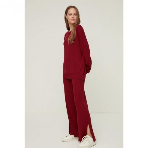 Trendyol Claret Red Slit Detailed Knitwear Bottom-Top Set
