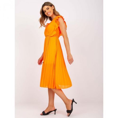 Fluo orange airy midi dress with pleating