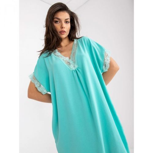 Mint loose oversize dress with a V-neck