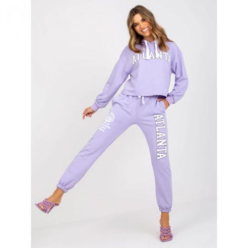 Purple sweatshirt set with high-waisted trousers