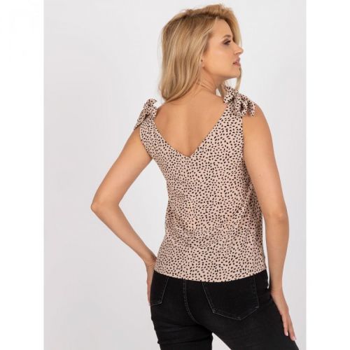 Airy, beige top with the RUE PARIS print