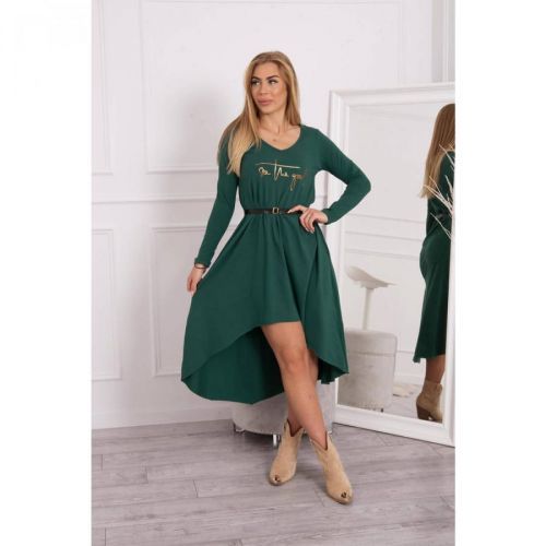 Dress with a decorative belt and an inscription dark green