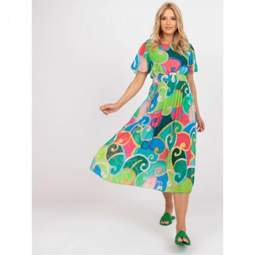 Green one size pleated dress with short sleeves