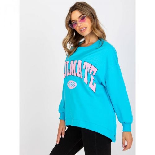 Blue and pink wide sweatshirt without a hood with long sleeves