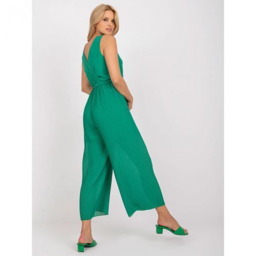 Dark green pleated jumpsuit with a binding