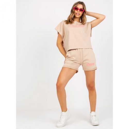 Beige two-piece cotton sweatshirt set