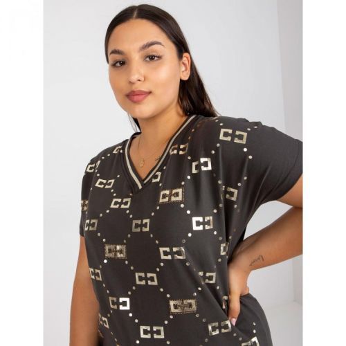 Khaki cotton plus size blouse with short sleeves