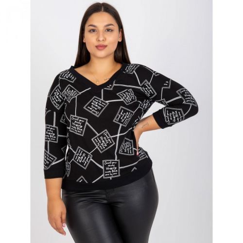 Black cotton plus size blouse with a V-neck