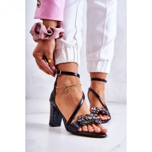 Women's Leather Sandals With Crystals Black Ramona