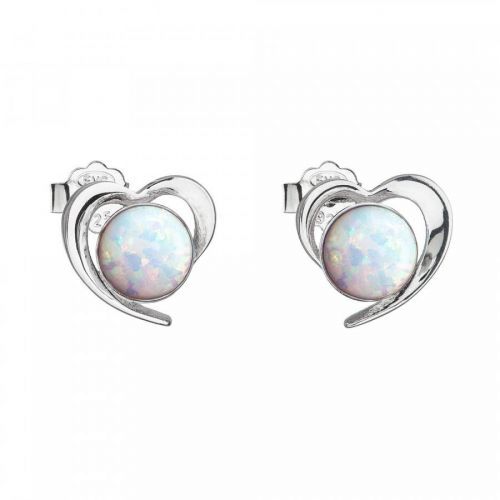 Evolution Group Stříbrné náušnice srdce s bílým syntetickým opálem 31259.3 white