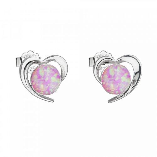 Evolution Group Stříbrné náušnice srdce s růžovým syntetickým opálem 31259.3 lt.rose
