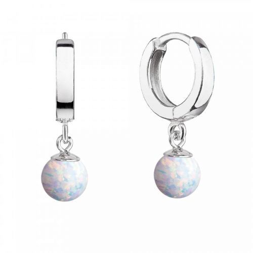 Evolution Group Stříbrné náušnice kruhy s bílým syntetickým opálem 11404.1 white