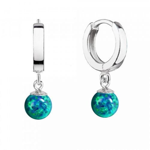 Evolution Group Stříbrné náušnice kruhy se zeleným syntetickým opálem 11404.3 green