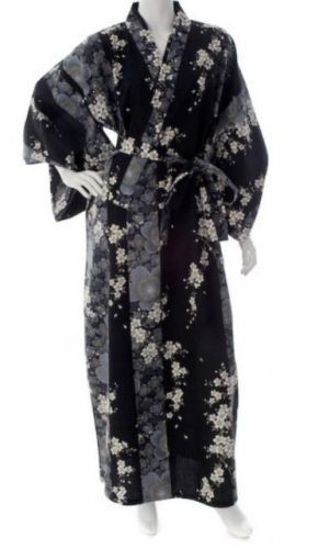 JPa Japonské dámské kimono Yukata Cherry Blossom BLACK dlouhé