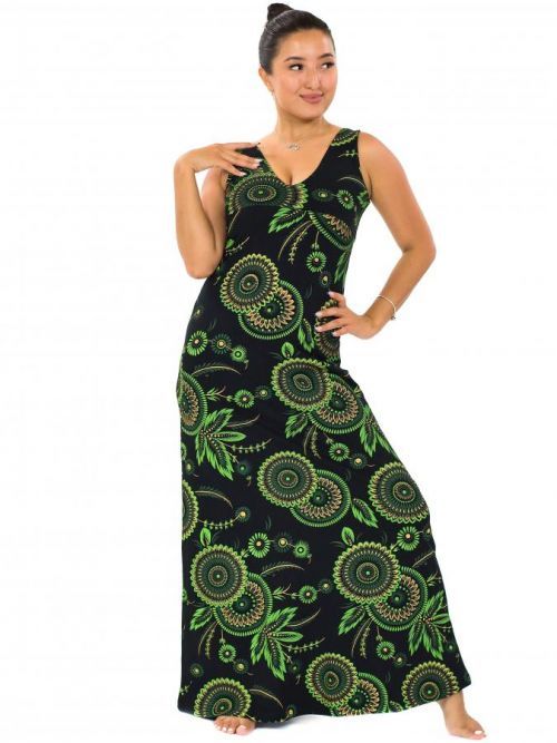 Himalife Dlouhé šaty Kayla - černá se zelenou Velikost: S