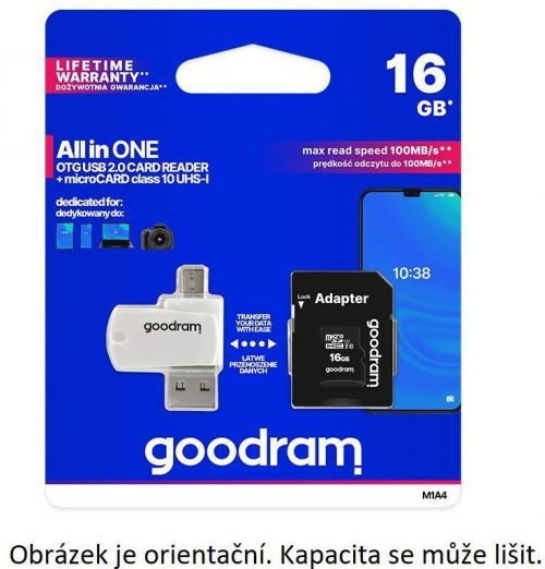 GoodRAM microSDXC karta 128GB M1A4 All-in-one (R:100/W:10 MB/s), UHS-I Class 10, U1 + Adapter + OTG (M1A4-1280R12)