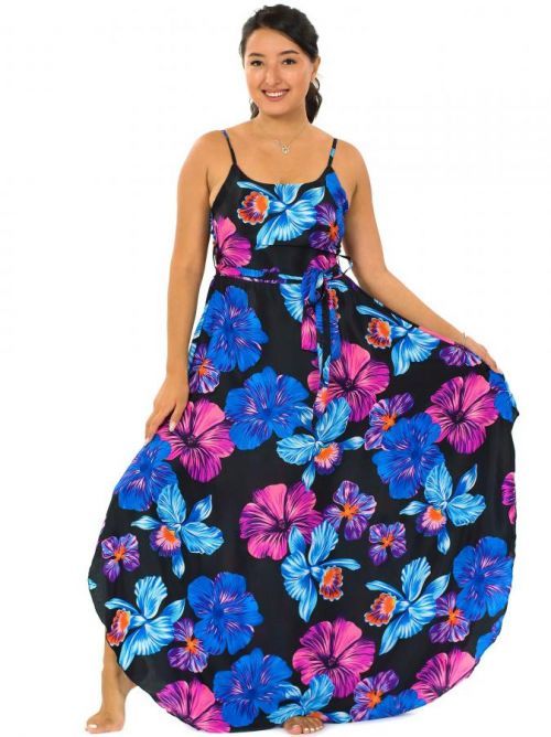 Himalife Šaty s páskem Ibišek - černá s modrou Velikost: S