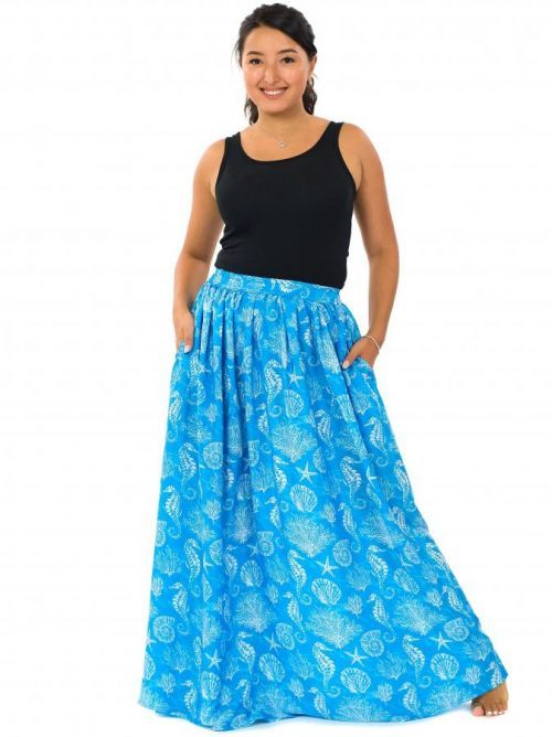 Himalife Maxi sukně s kapsami Mušle - modrá s bílou Velikost: S/M
