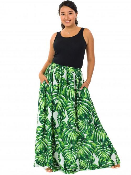 Himalife Maxi sukně s kapsami Monstera - zelená s bílou Velikost: S/M