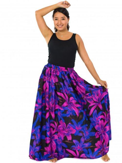 Himalife Maxi sukně s kapsami Bella - černá s růžovou a modrou Velikost: S/M