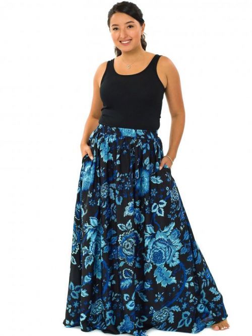 Himalife Maxi sukně s kapsami Růže - černá s modrou Velikost: S/M