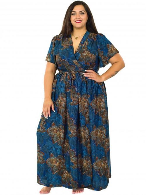 Himalife Dlouhé zavinovací šaty Jolie - tmavě modrá se zlatou Velikost: S/M