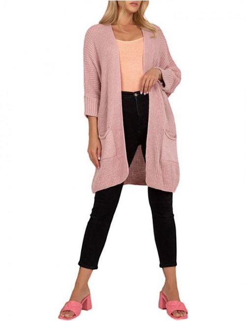 Světle růžový dámský pletený kardigan