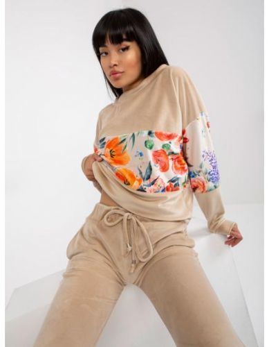 Dámská souprava s kraťasy dvoudílná velurová RUE PARIS béžová