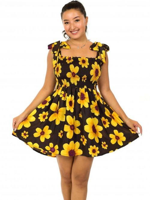 Himalife Mini šaty-sukně 2v1 Ezra Vesna - hnědá se žlutou Velikost: S/M