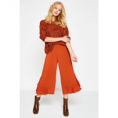 Koton Women's Brown Wide Leg Normal Waist Trousers