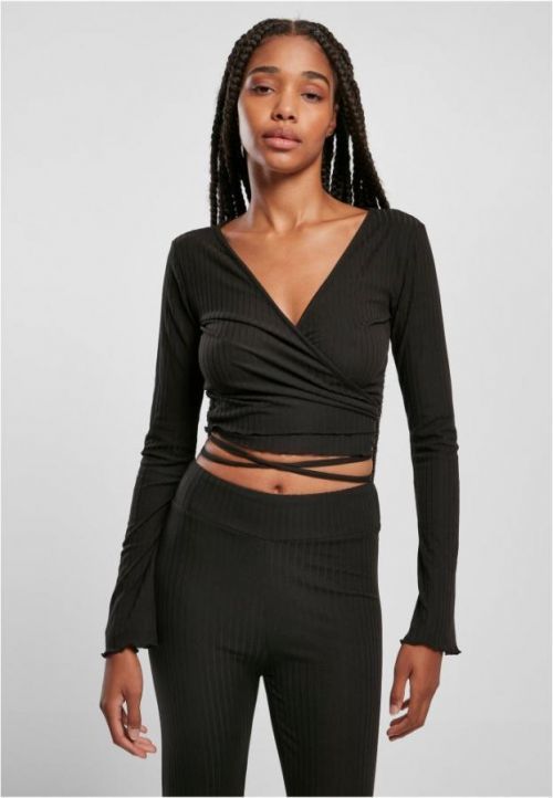 Ladies Cropped Rib Wrapped Longsleeve - black 3XL