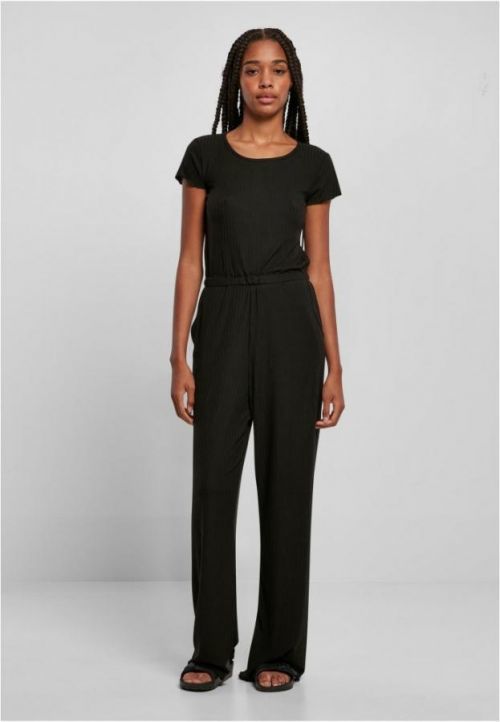 Ladies Rib Wid Leg Jumpsuit - black 3XL