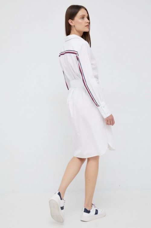 Bavlněné šaty Tommy Hilfiger bílá barva, mini