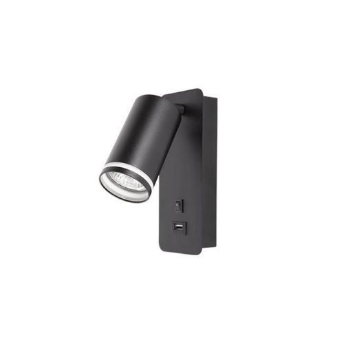 LED21 Nástěnná lampa s vypínačem, GU10 Kruhová 55 mm, černá, nabíječka USB V0933