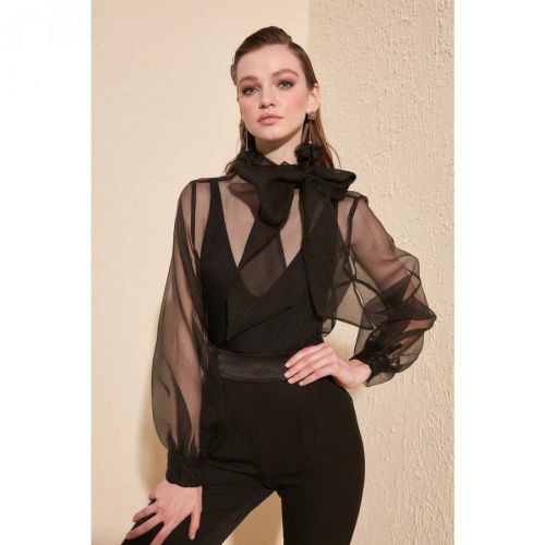 Trendyol Black Bow Detailed Organza Blouse