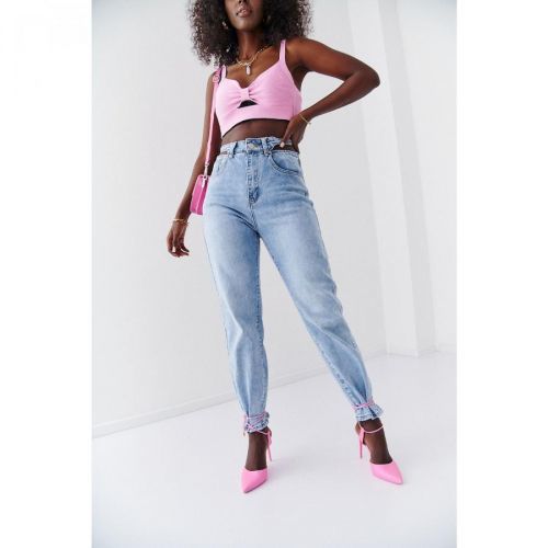 Women's denim pants with cutouts at the waist