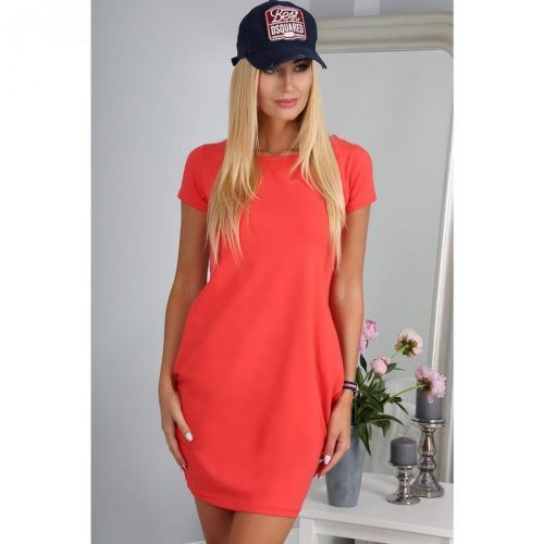 Coral dress with short sleeves