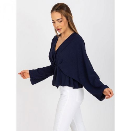 One size navy blue blouse with wide Raquel sleeves