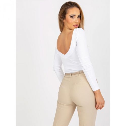 Basic white ribbed blouse with a neckline on the back RUE PARIS