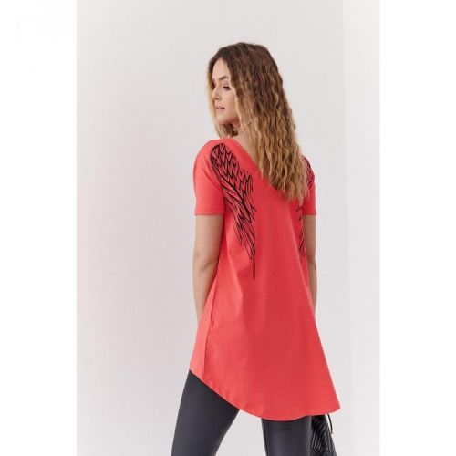 Asymmetrical coral tunic with wings on the back