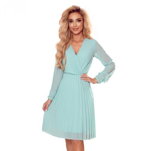 313-12 ISABELLE Pleated dress with a neckline and long sleeves - MINT