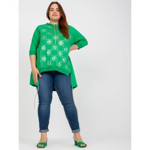 Green asymmetric plus size blouse with an application