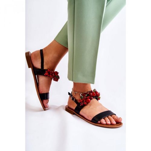 Fashionable Sandals With Beads Black Hally