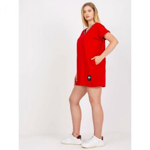 Plus size red blouse with short sleeves