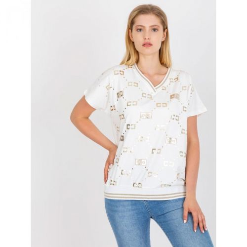 Plus size white blouse with a print and an appliqué