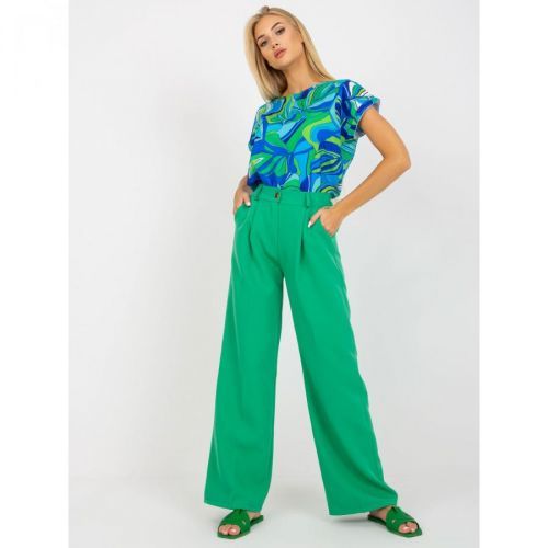 Green wide leg suit trousers with pockets