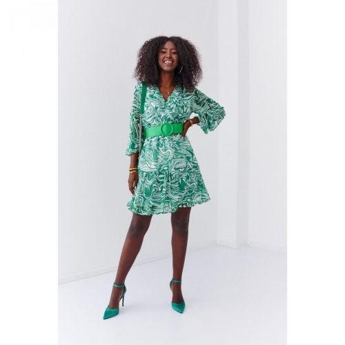 Green chiffon dress with a wide belt