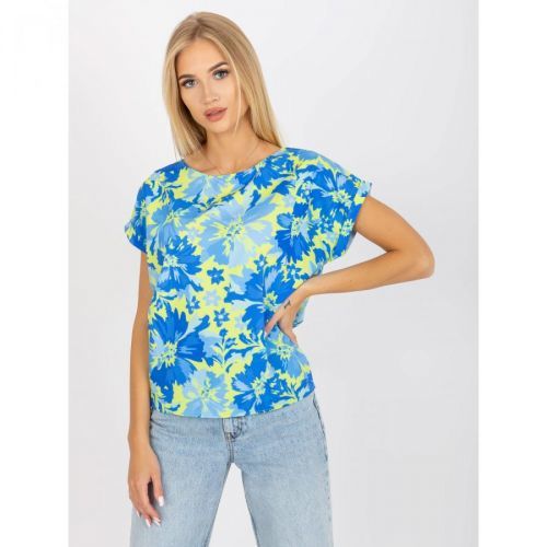 Loose blue and yellow blouse with RUE PARIS print