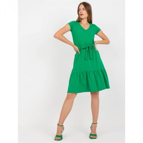 Basic green dress with binding RUE PARIS